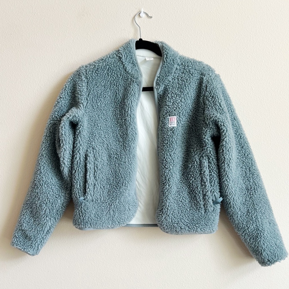 Topo Designs Sherpa Jacket Slate Blue Light Mint